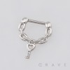 CHAIN LINKED DANGLING HEART KEY DESIGN SEPTUM CLICKER RING 316L SURGICAL STEEL